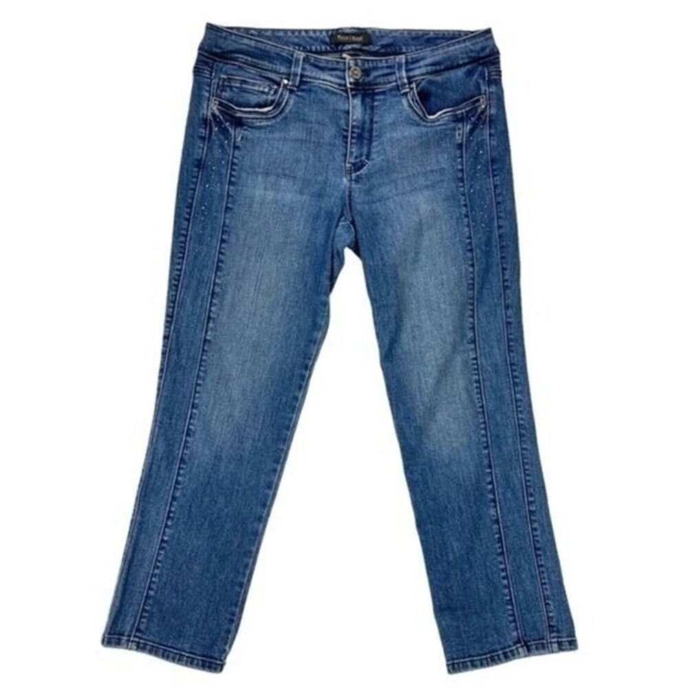 White House Black Market Blanc Slim Crop Jeans Women 10 Blue Rhinestone Stretch